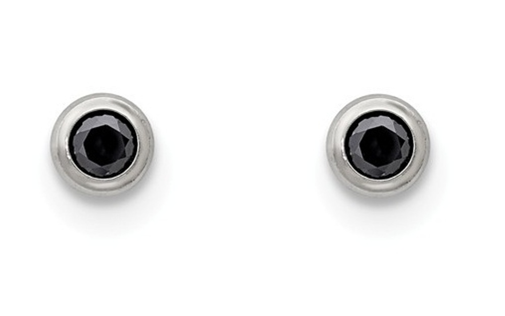 Stainless Steel 4mm Bezel Black CZ Stud Post Earrings