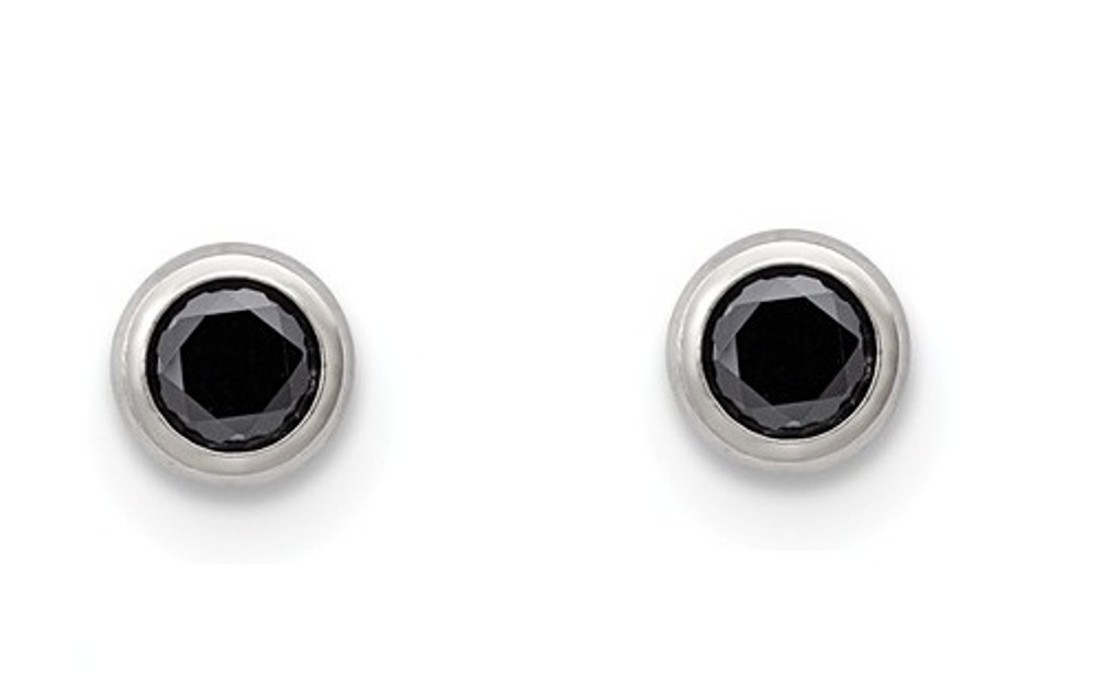 Stainless Steel 5mm Bezel Black CZ Stud Post Earrings