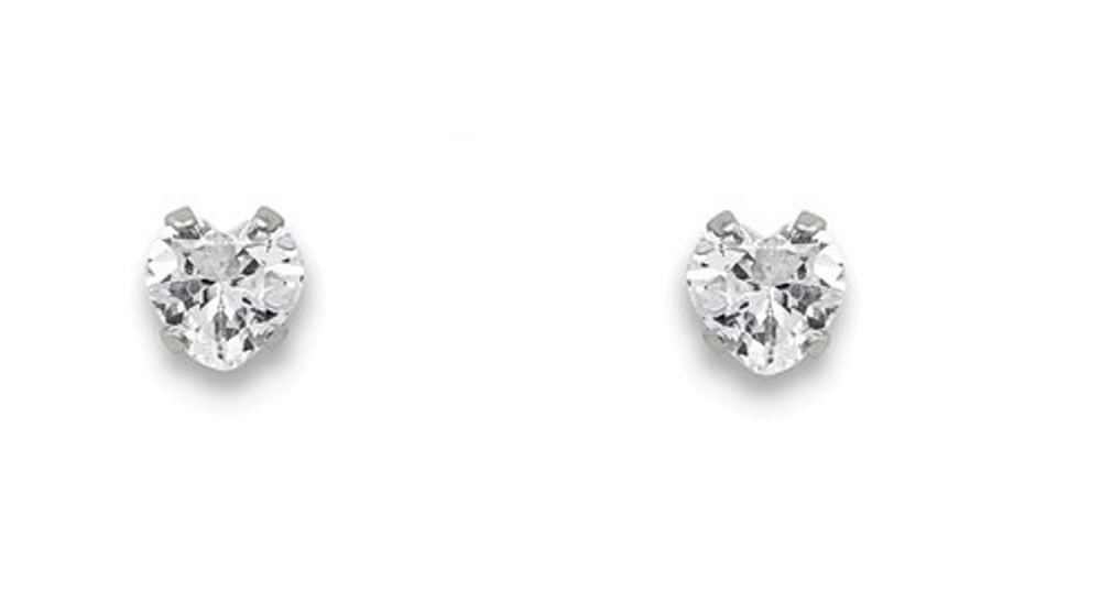 Stainless Steel 4mm Heart CZ Stud Post Earrings