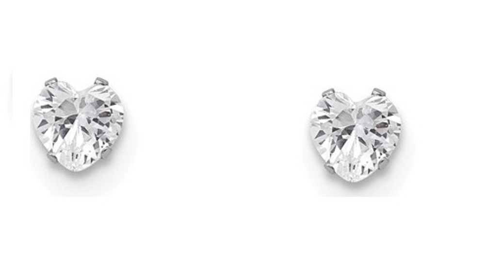 Stainless Steel 6mm Heart CZ Stud Post Earrings