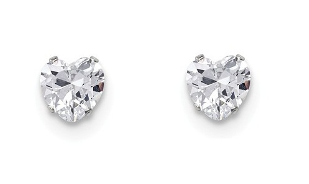 Stainless Steel 7mm Heart CZ Stud Post Earrings