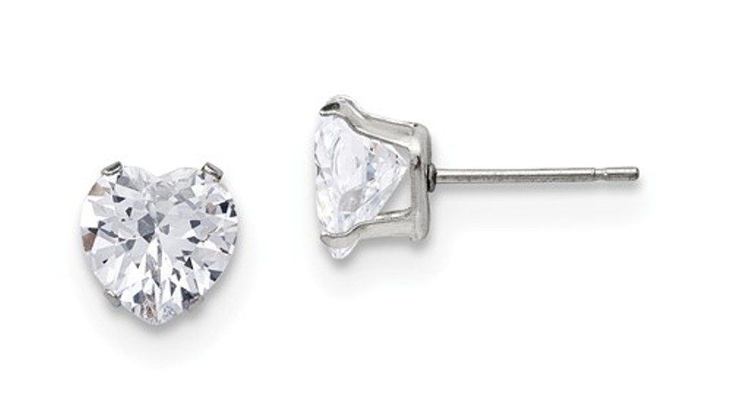 Stainless Steel 8mm Heart CZ Stud Post Earrings