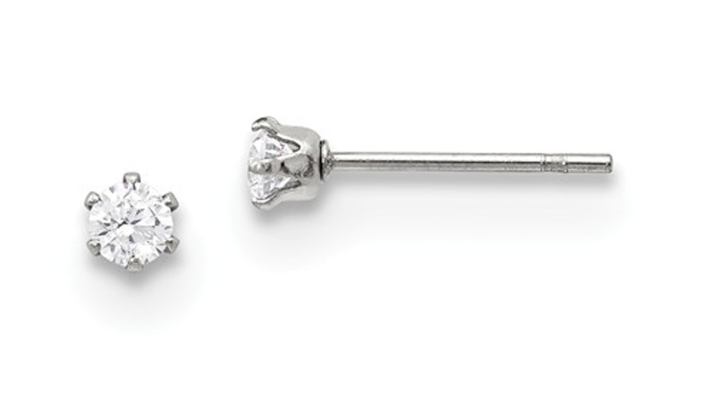 Stainless Steel 3mm Cubic Zirconia Stud Post Earrings