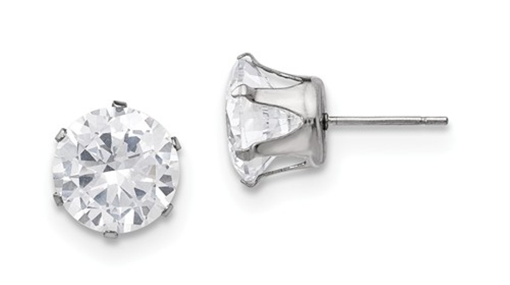 Stainless Steel 10mm Round Cubic Zirconia Stud Post Earrings