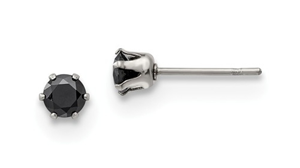 Stainless Steel 4mm Black Round CZ Stud Post Earrings