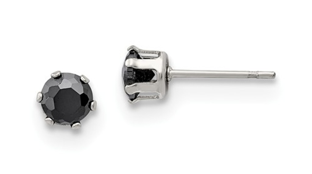 Stainless Steel 5mm Black Round CZ Stud Post Earrings