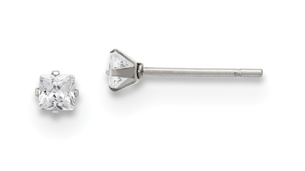 Stainless Steel 3mm Square CZ Stud Post Earrings