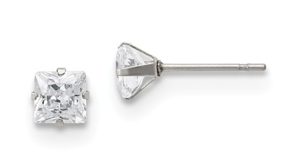 Stainless Steel 5mm Square CZ Stud Post Earrings