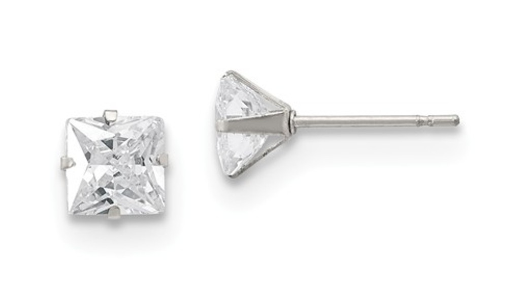 Stainless Steel 6mm Square CZ Stud Post Earrings