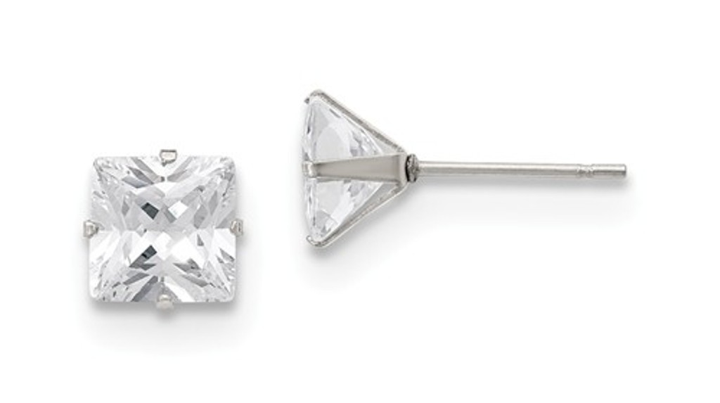 Stainless Steel 7mm Square CZ Stud Post Earrings