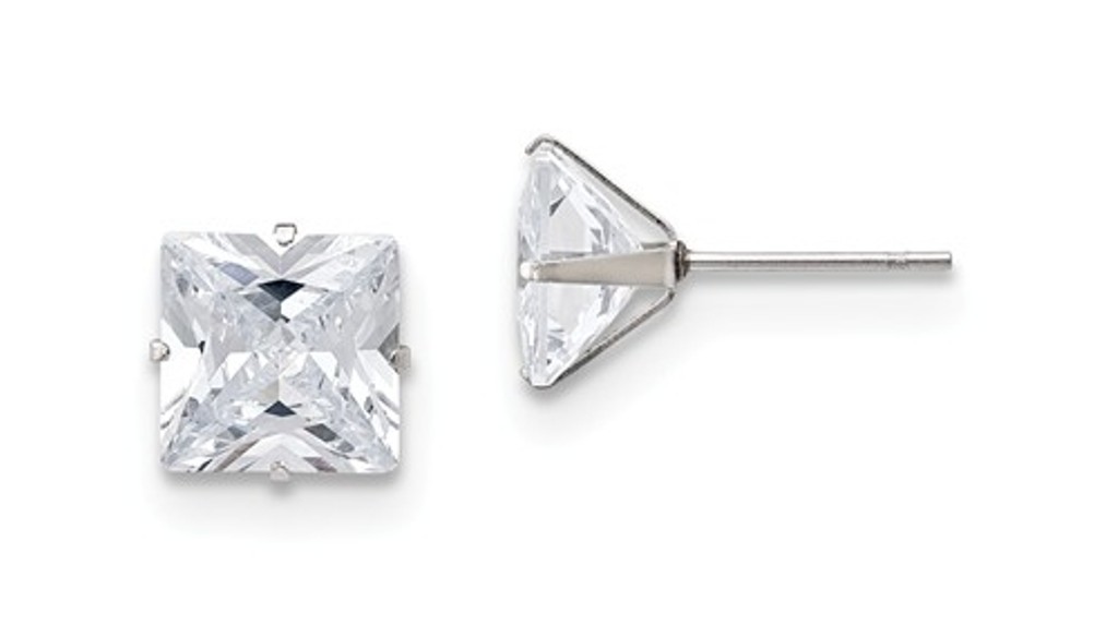 Stainless Steel 9mm Square CZ Stud Post Earrings