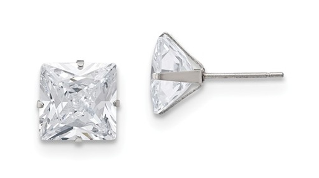 Stainless Steel 10mm Square CZ Stud Post Earrings