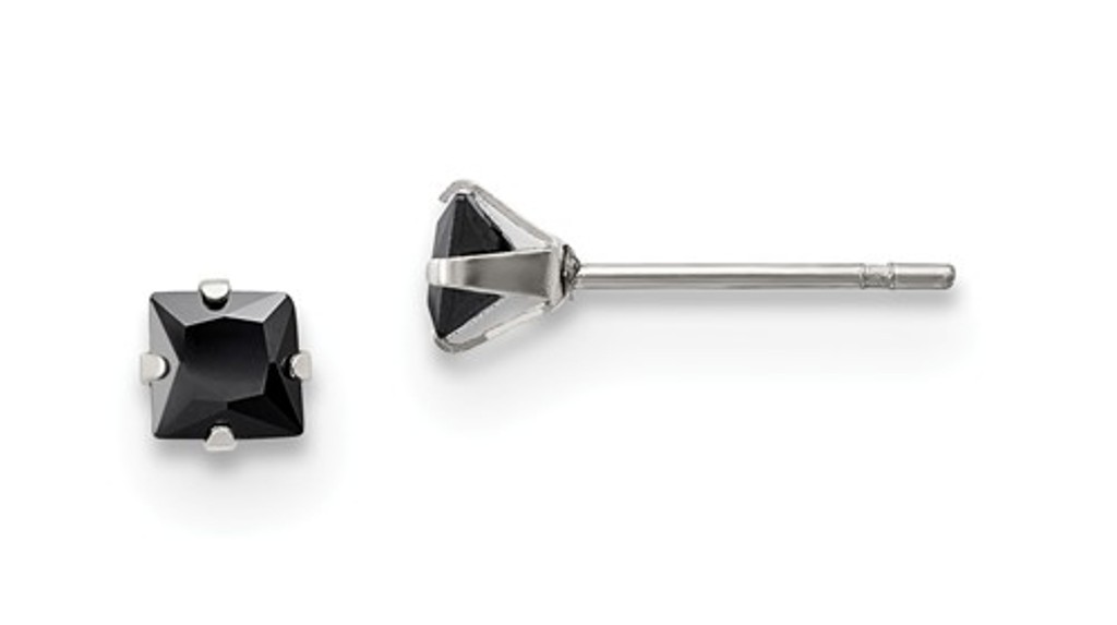 Stainless Steel  4mm Black Square CZ Stud Post Earrings