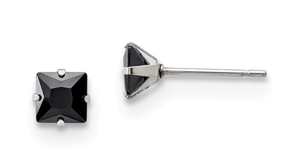 Stainless Steel 5mm Black Square CZ Stud Post Earrings