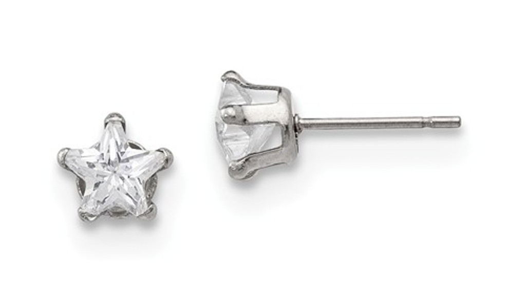 Stainless Steel 6mm Star CZ Stud Post Earrings