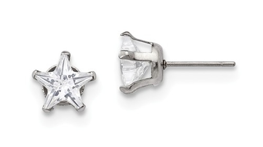 Stainless Steel 8mm Star CZ Stud Post Earrings