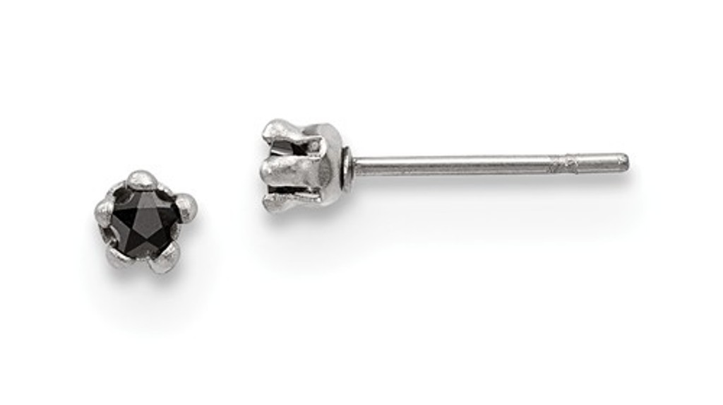 Stainless Steel 3mm Black Star CZ Stud Post Earrings