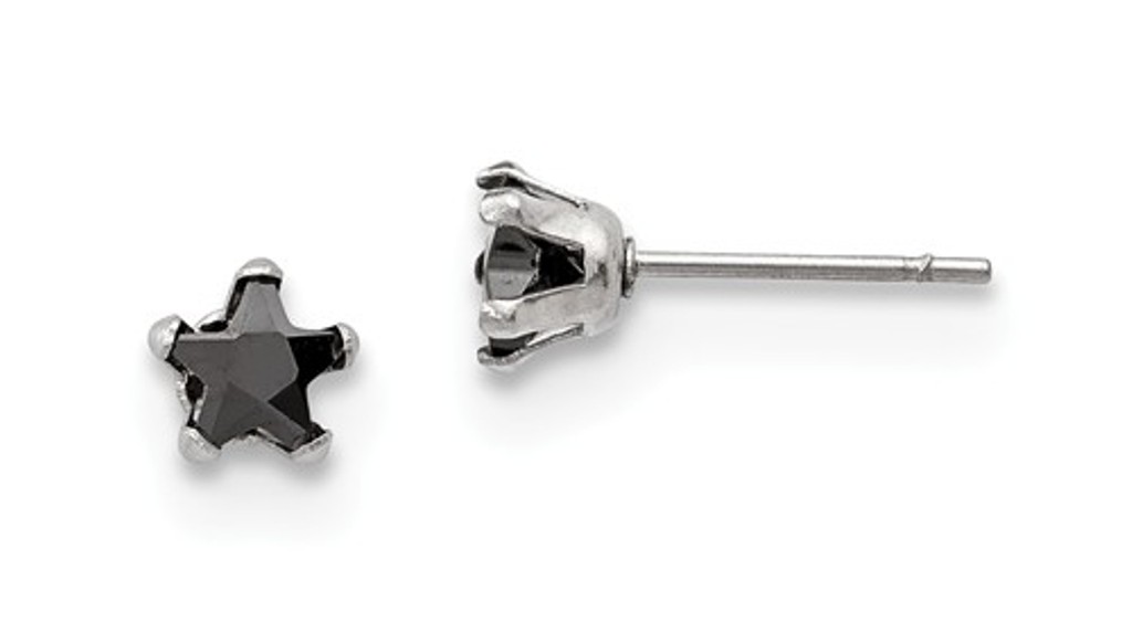 Stainless Steel 5mm Black Star CZ Stud Post Earrings