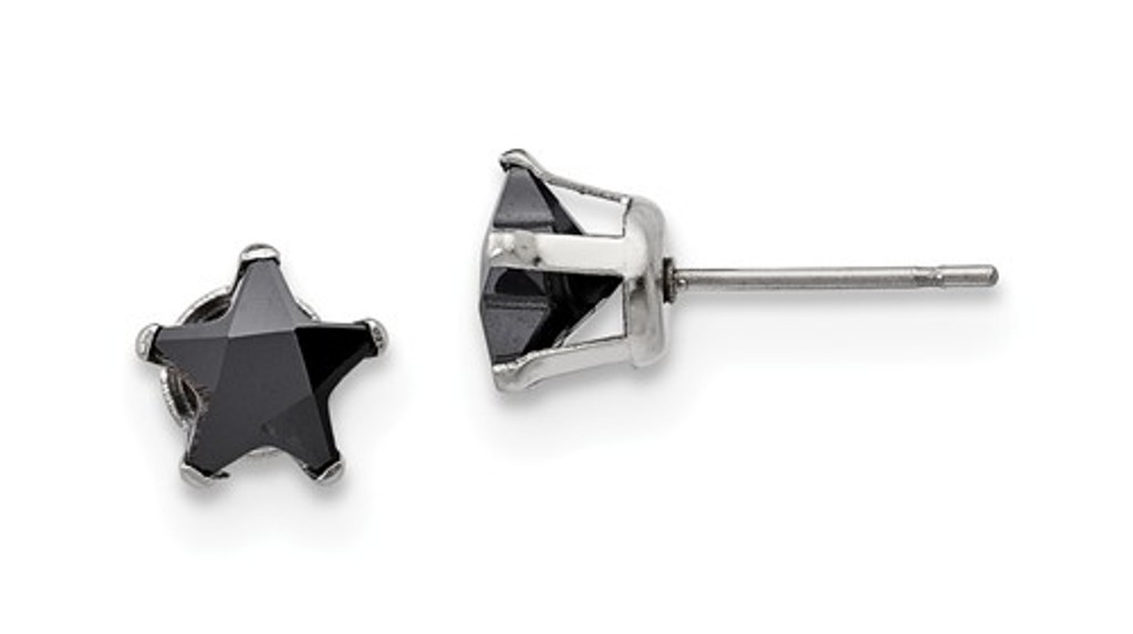 Stainless Steel 7mm Black Star CZ Stud Post Earrings