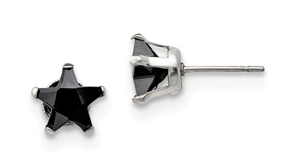 Stainless Steel 8mm Black Star CZ Stud Post Earrings