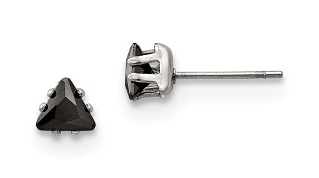 Stainless Steel 5mm Black Triangle CZ Stud Post Earrings