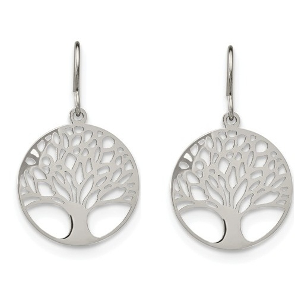 Stainless Steel Tree Of Life Cut-Out Shepherd Hook Earrings