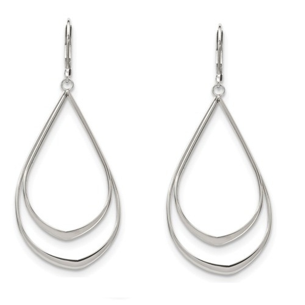 Stainless Steel Double Tear-Drop Leverback Dangle Earrings