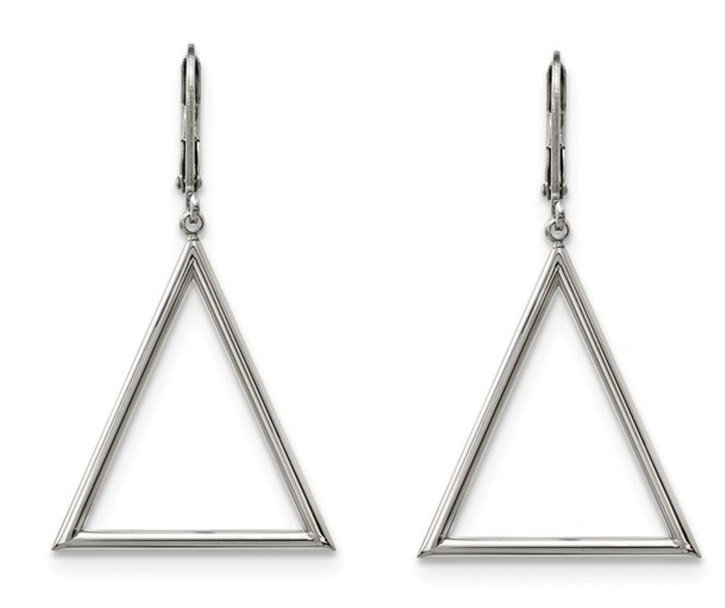 Stainless Steel Dangle Triangle Leverback Earrings 