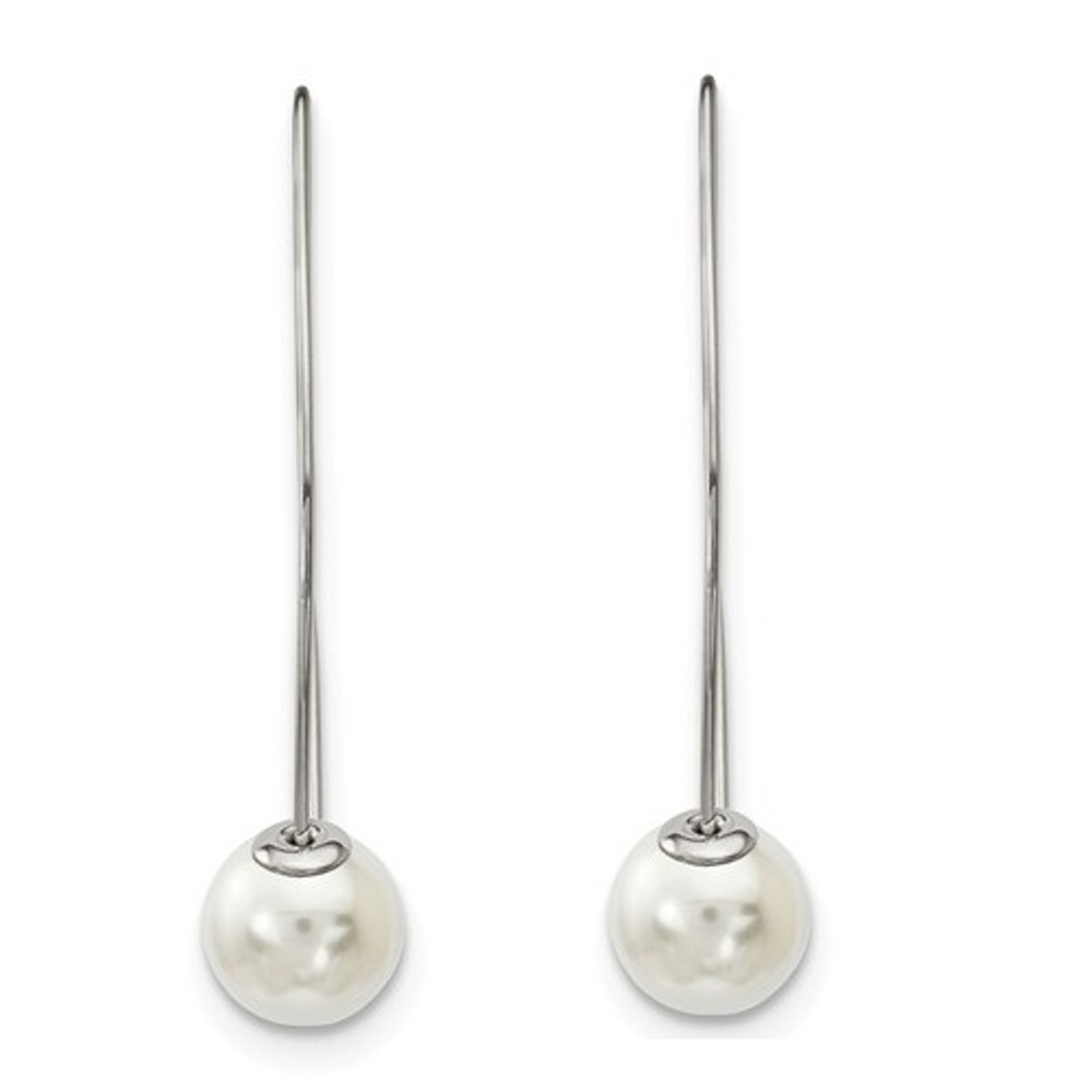 Stainless Steel Simulated Pearl Threader Earrings
