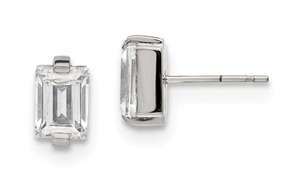 Stainless Steel Rectangle CZ Post Earrings