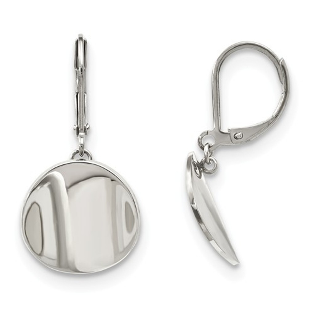 Stainless Steel Curved Disk Leverback Dangle Earrings