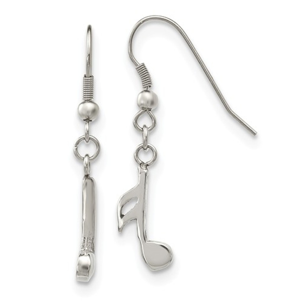 Stainless Steel Music Note Dangle Shepherd Hook Earrings