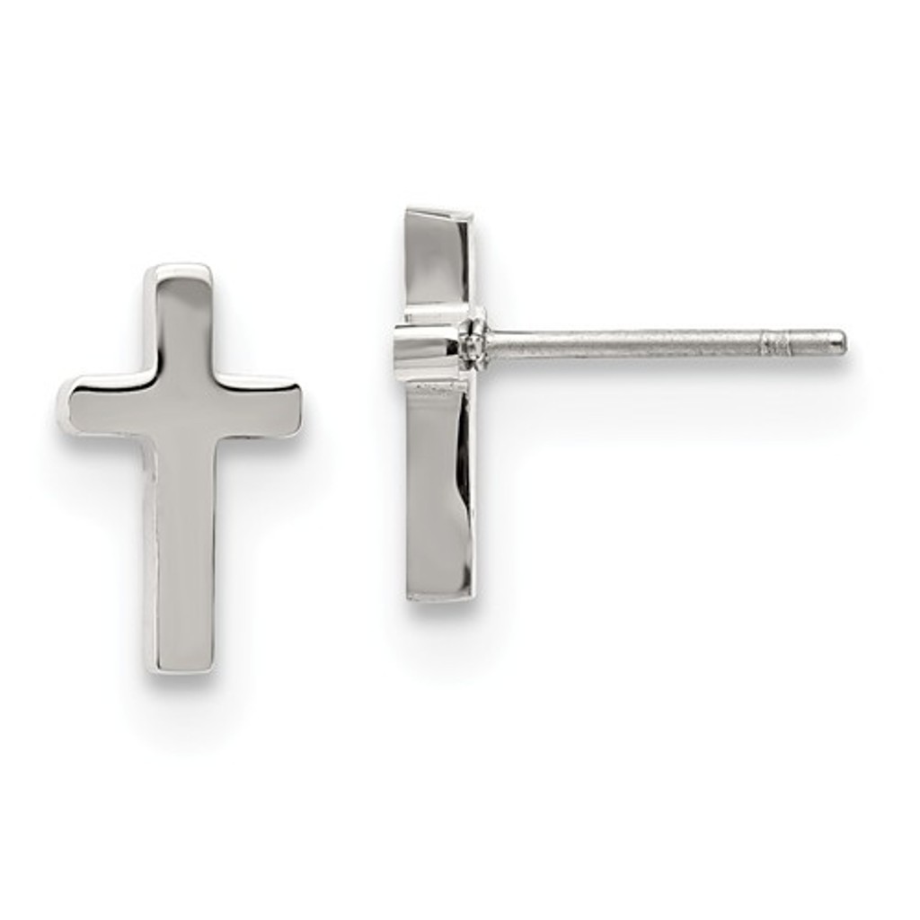 Polished Stainless Steel Cross Post Earrings