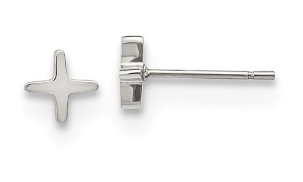 Polished Stainless Steel Cross Post Earrings