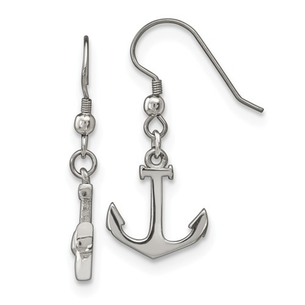 Stainless Steel Anchor Dangle Shepherd Hook Earrings