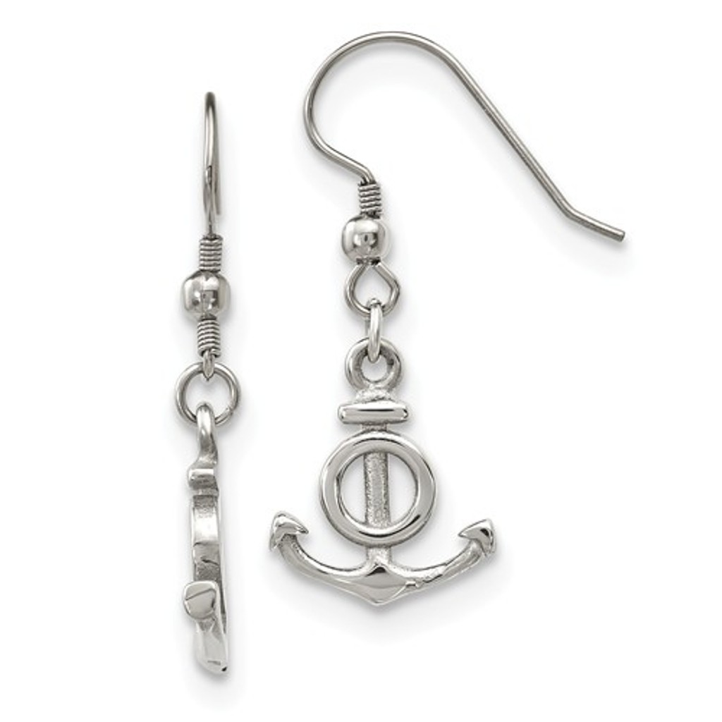 Stainless Steel Anchor Dangle Shepherd Hook Earrings