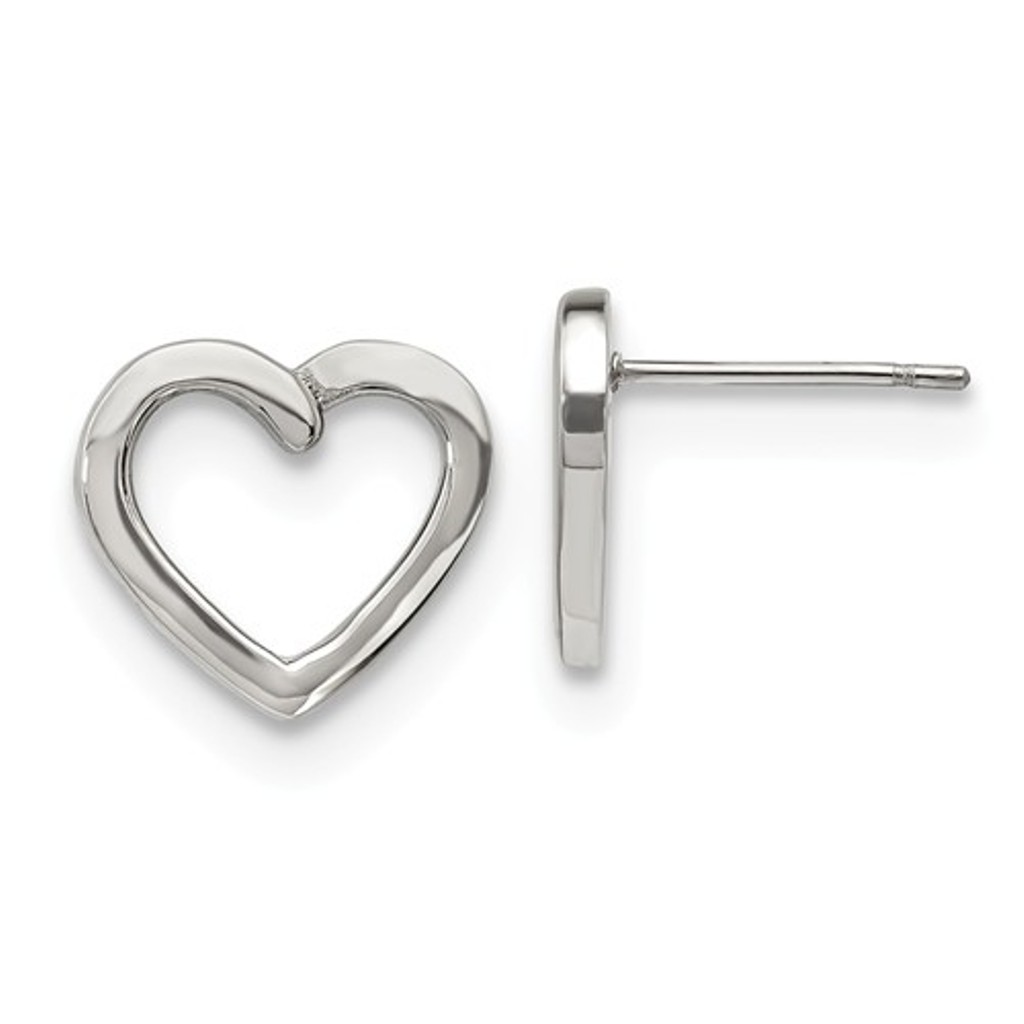 Polished Stainless Steel Heart Post Earrings