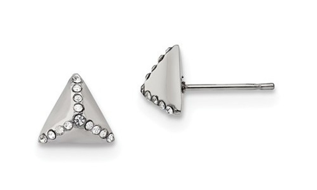 Stainless Steel With Crystal Triangle Post Earrings