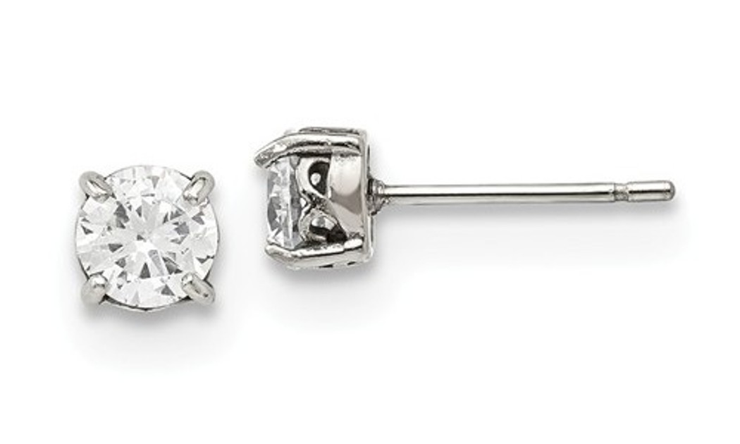 Stainless Steel With Round CZ Post Earrings