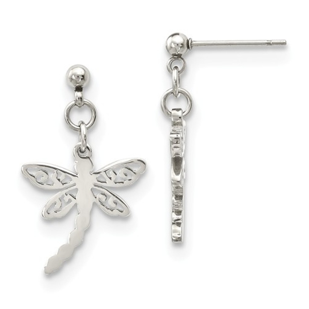 Stainless Steel Dragonfly Post Dangle Earrings