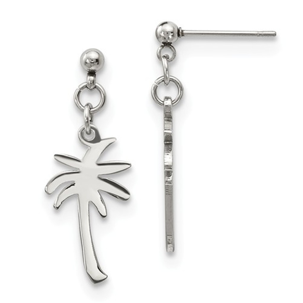 Stainless Steel Palm Tree Post Dangle Earrings