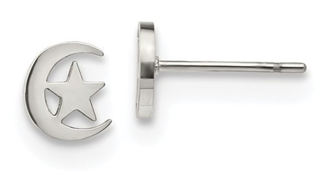 Stainless Steel Cresent Moon and Star Post Earrings