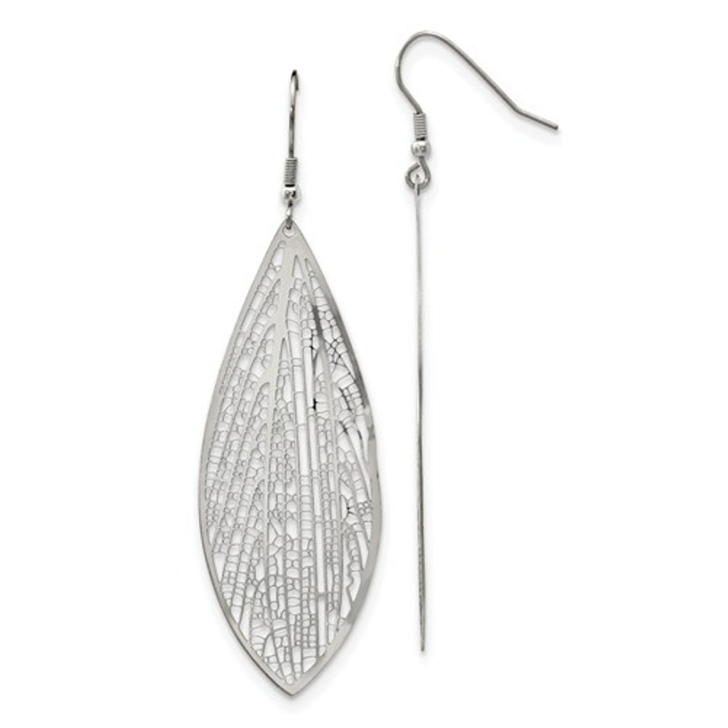 Stainless Steel Leaf Dangle Shepherd Hook Earrings