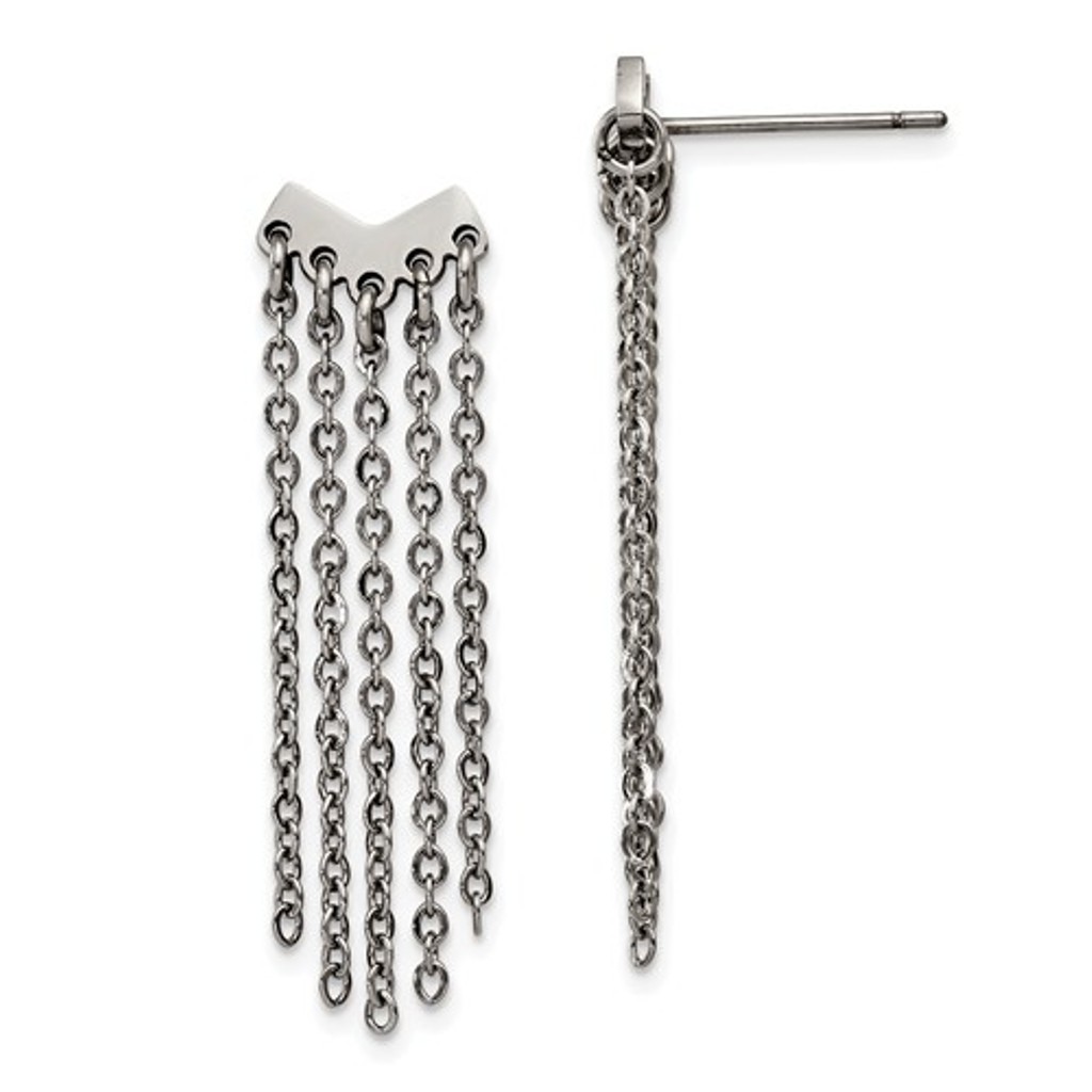 Stainless Steel Dangle Chain Post Earrings