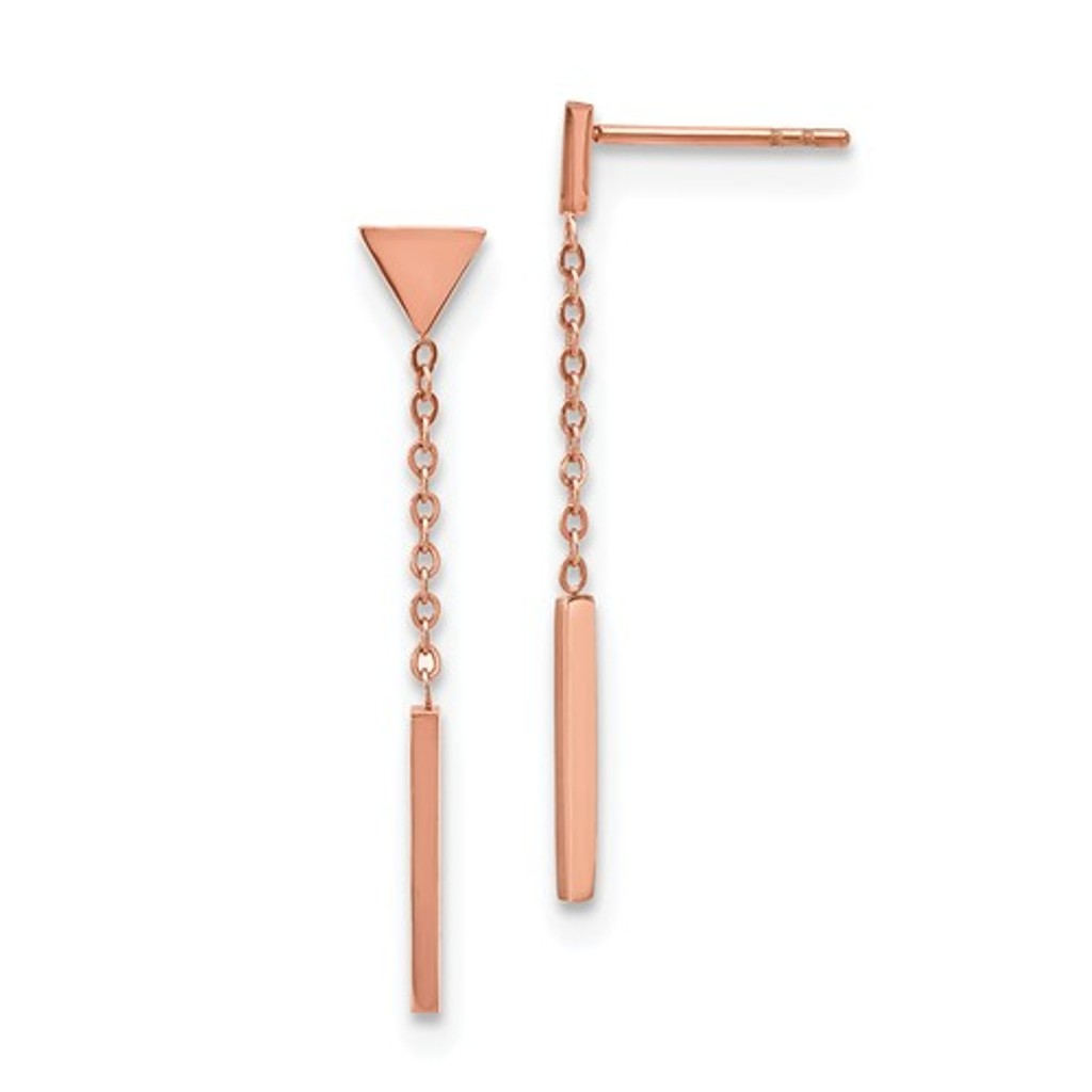 Rose IP Stainless Steel Dangle Bar Triangle Post Earrings