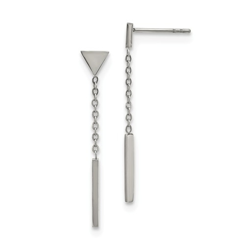 Stainless Steel Dangle Bar Triangle Post Earrings