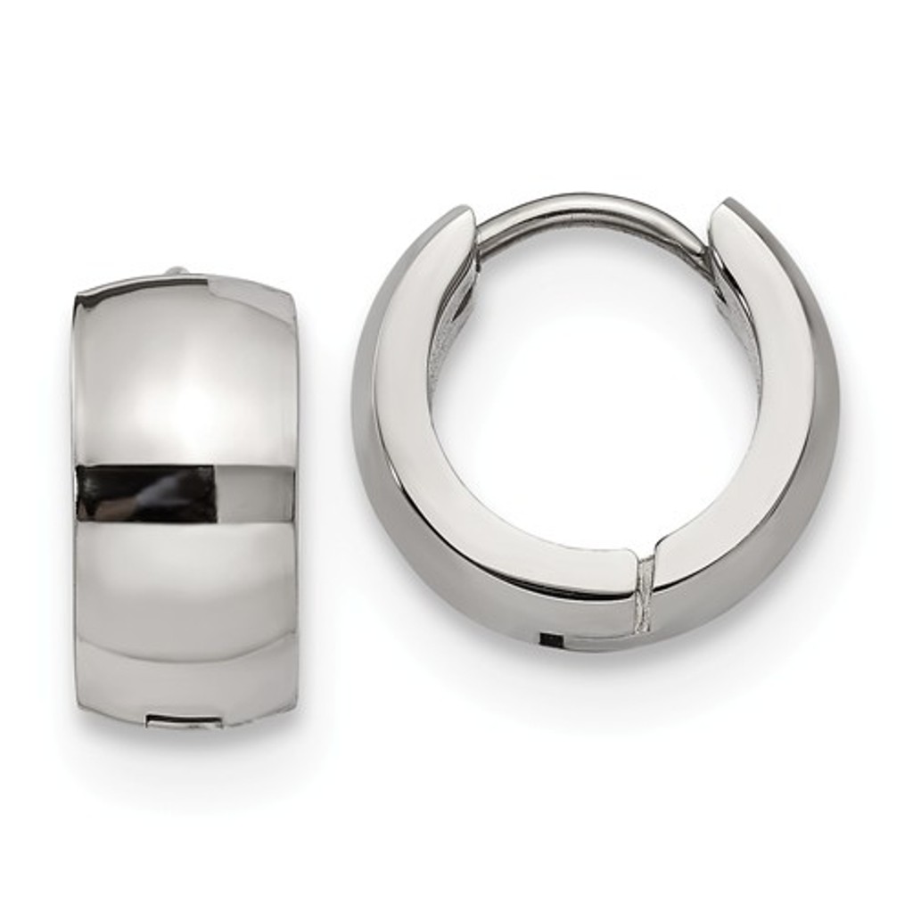 Polished Stainless Steel Hinged Hoop Earrings