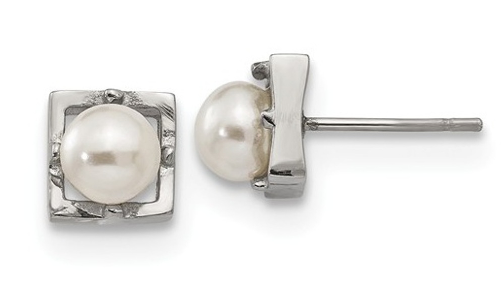 Stainless Steel Simulated Pearl Square Post Earrings