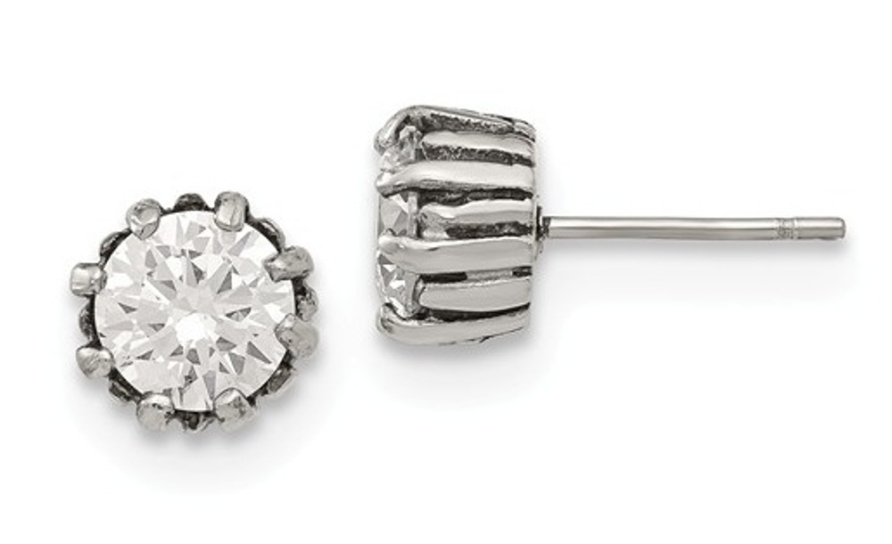 Stainless Steel CZ Post Earrings