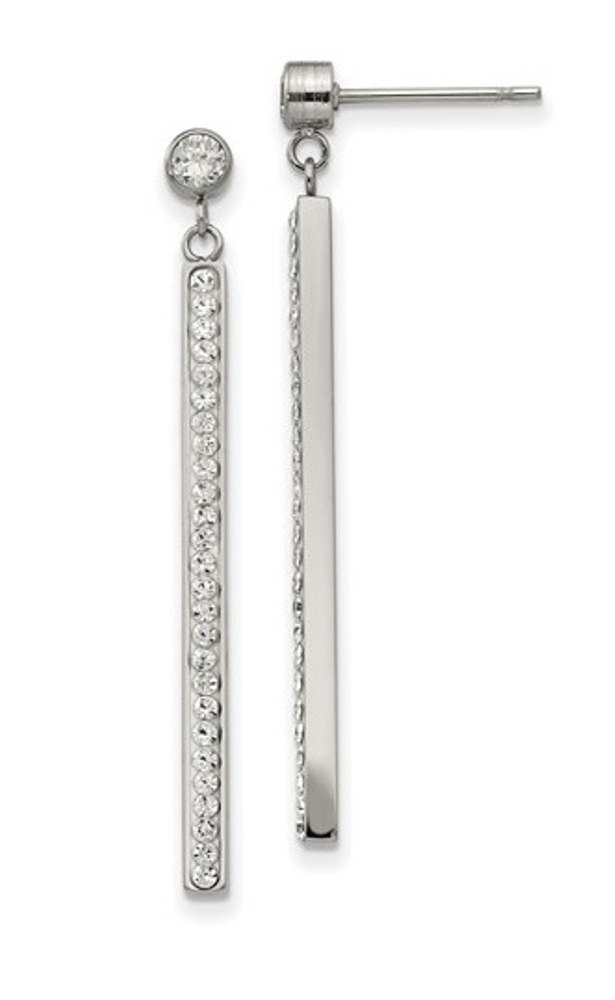 Stainless Steel Preciosa Crystal Bar Post Dangle Earrings